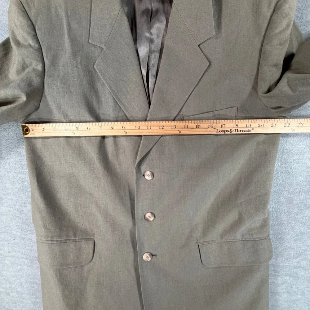 Perry Ellis Linen Blend Blazer Mens M Olive green 3-Button Sport Coat Jacket 42R